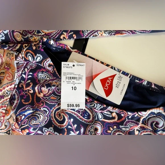 New Lands' End 2-Piece Tankini Set NWT - Paisley Print Underwire Support Size 10 - Picture 9 of 16